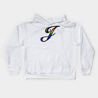 Rainbow Cursive Letter J Kids Hoodie